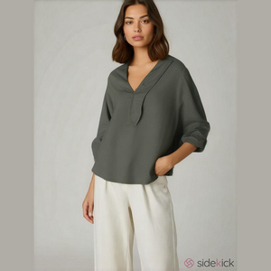 COS  Sz S Green Relaxed 3/4 Sleeves Blouse